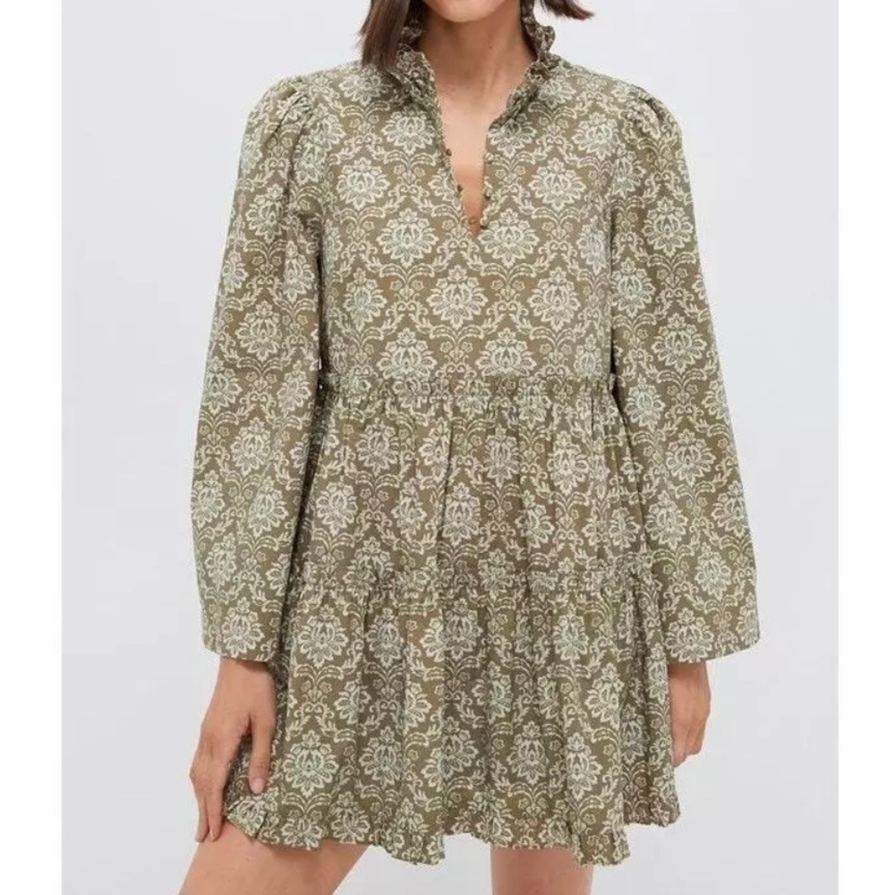 NEW Tuckernuck Russell Mini Dress Women’s XS Printed Moss Green Hyacinth House